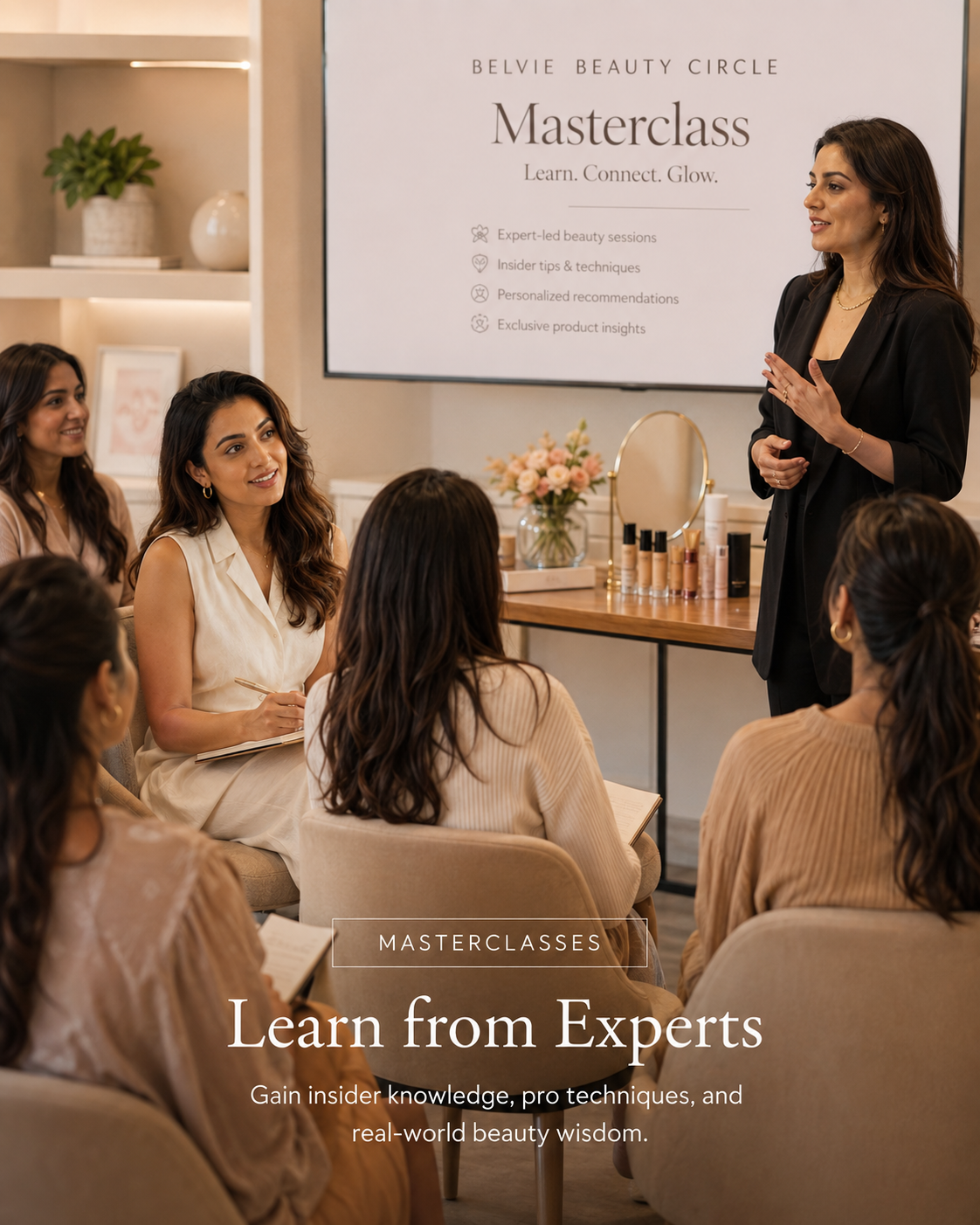 Beauty Insiders at an intimate Belvie masterclass with a beauty expert